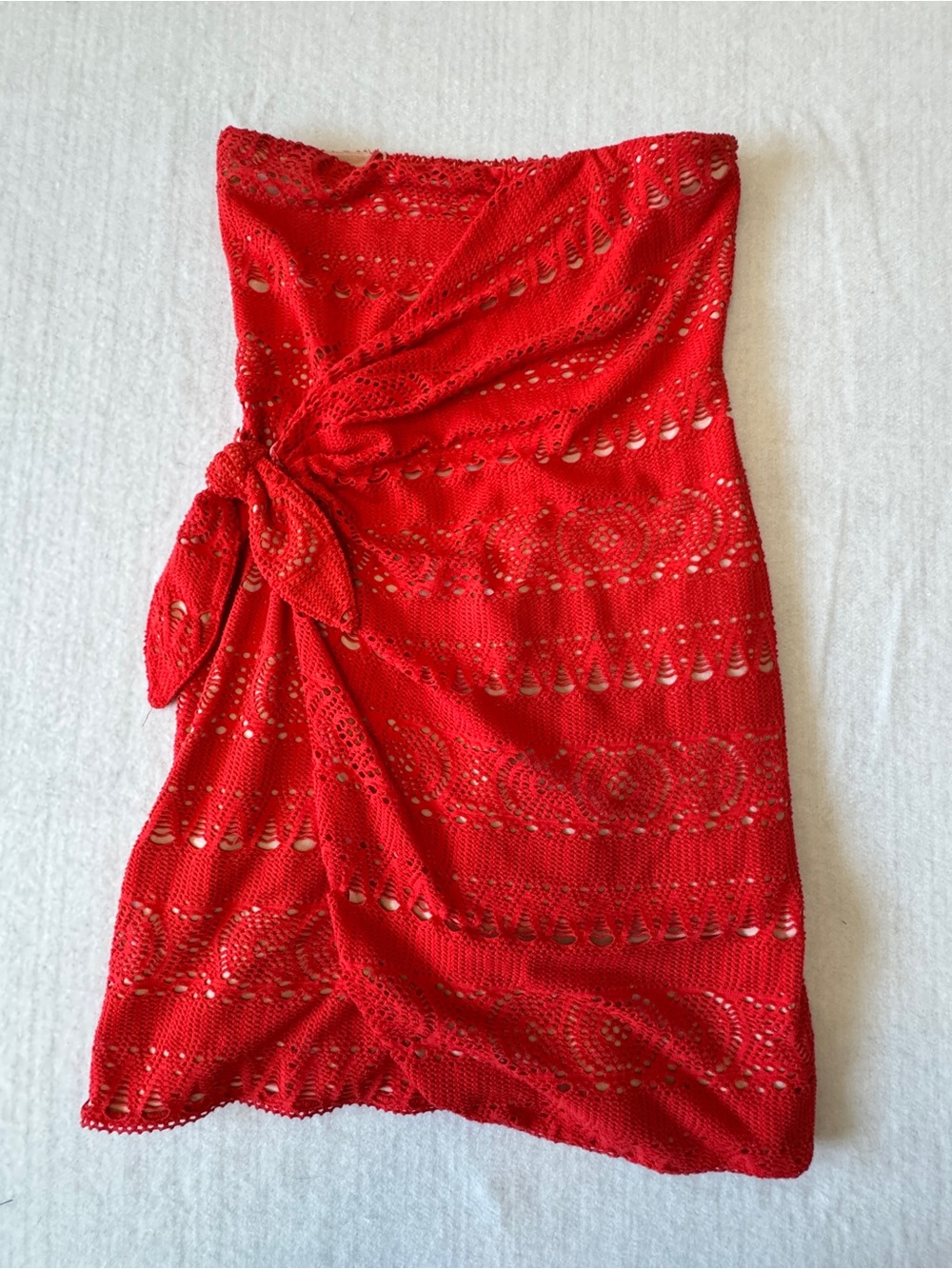 Free People Red Strapless Crochet Tie Detail Mini Dress